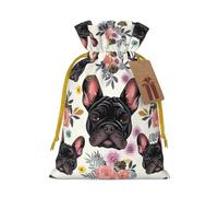French Bulldog And Flowers Printed Christmas Drawstring Gift Bags-Xmas Wrapping Bags,Candy Bag,For Holiday Party Decorations,Wedding Party Supplies M Yellow Christmas Ribbon