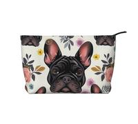 French Bulldog and Flowers Printed Makeup Bag Corduroy Travel Cosmetic Bags Cosmetic Case Toiletry Bag Organizer for Women Mom Girls