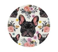 French Bulldog and Flowers Prints Round Mouse Pad 2 PCS,Non-Slip Rubber Base Mousepad Mouse Mat for Laptop Computer Office 7.9 x 7.9 Inch