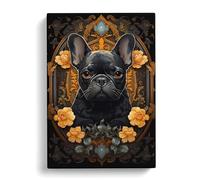 French Bulldog Art Nouveau No.2 Canvas Print | Gallery Wrapped 30mm Frame Wall Art | 30x20 inches | Ready to Hang | Contemporary Animal Picture | Living Room Bedroom Lounge Office