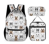 French Bulldog Backpack with Lunch Box & Pencil Case, 16 Inch Cute French Bulldog Themed Bookbag, Adjustable Lightweight Large Capacity, Colorful French Bulldog Backpack Set for Girls Boys School