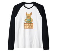 French Bulldog Barista Brew Bark Repeat Frenchie Raglan Baseball Tee
