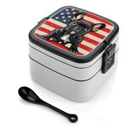 French Bulldog Bento Box Removable Lunch Box Double Layer Food Container with Spoon for Work Picnic
