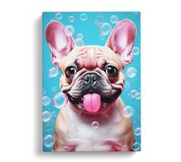 French Bulldog Bubble Gum Painting Canvas Print for Living Room Bedroom Home Office Décor, Wall Art Picture Ready to Hang, 30x20 Inch (76x50 cm)