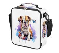 French Bulldog Butterfly Flower Kids Lunch Bag for Boys Girls, Reusable Insulated Leakproof Lunch Box with Shoulder Strap, Toddler Cooler Tote for School Picnic Travel Beach Hiking Fishing