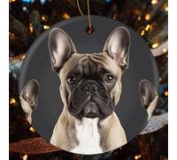 French Bulldog Ceramic Christmas Ornaments - 4 Pcs Rustic Round Xma Tree Decor with Hanging String, Personalized Vintage Double-Sided Holiday Party Decorations for Xmas Gifts