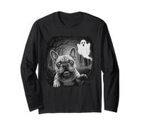 French Bulldog Chased by Ghost Funny Halloween Long Sleeve T-Shirt
