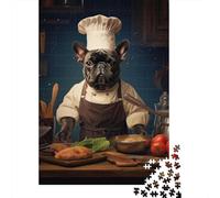 French Bulldog Chef 1000-Piece Puzzle for Adults, 38x26cm/1000pcs, White Cardboard with Reduced Dust; Easy to Revisit Throughout The Week
