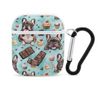 French Bulldog Chocolate Cute Earbuds Case Compatible with Airpods 1/2 Wireless Headphones Cover with Carabiner