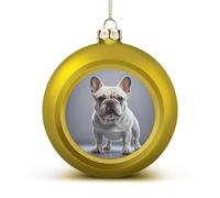 French Bulldog Christmas Ball Ornament - 2.4 Inch Shatterproof Plastic Xmas Tree Decorations, Golden Christmas Tree Decor Hanging Ball for Holiday Wedding Party Decor