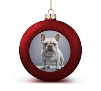 French Bulldog Christmas Ball Ornament - 2.4 Inch Shatterproof Plastic Xmas Tree Decorations, Red Christmas Tree Decor Hanging Ball for Holiday Wedding Party Decor