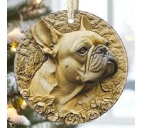 French Bulldog Christmas Dog Ornament - Ceramic Bauble Present for Tree Decoration