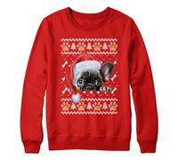 French Bulldog Christmas Jumper Pinscher Puppy Xmas Sweatshirt Festive Unisex Sweater, M, Red