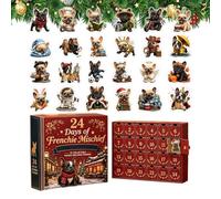 French Bulldog Countdown Calendar 2026, 24 Days 2D Acrylic Pug Figurines | Christmas Countdown, 2D Acrylic Pieces, Pug Figurines, 24 Pieces, For Dog Lovers