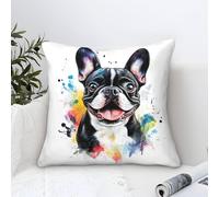 French Bulldog Cushion Cover Modern Art Decorative,Colorful Pet Pattern Square Pillow Cases Soft Polyester Throw Pillow Cases for Sofa Patio Home Decor 40x40cm