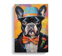 French Bulldog Dadaism Art No.2 Canvas Print | Gallery Wrapped 30mm Frame Wall Art | 30x20 inches | Ready to Hang | Contemporary Animal Picture | Living Room Bedroom Lounge Office