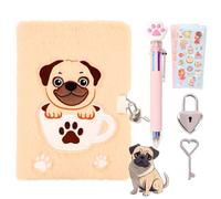 French bulldog Diary with Lock,Fluffy Dog Diary for 6 7 8 Year Old Girl,Kids Journal Notebook Gift Set with Multicolored Pen,Plush Secret Diary Lined 160 Pages,Christmas Birthday Gift Set for Kids