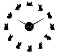 French Bulldog DIY Giant Wall Clocks France Domestic Dog Modern Large Modern Wall Clock(Black,37inch)