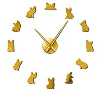 French Bulldog DIY Giant Wall Clocks France Domestic Dog Modern Large Modern Wall Clock(Gold,37inch)