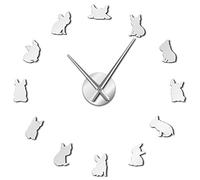 French Bulldog DIY Giant Wall Clocks France Domestic Dog Modern Large Modern Wall Clock(Silver,27inch)