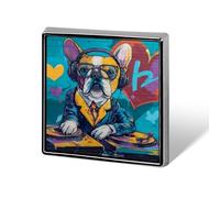 French Bulldog DJ Dog Brooch Pins for Men Women Square Badge Collar Lapel Pins for Dress Jacket Accessories