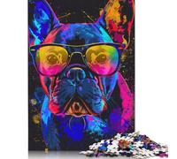 French Bulldog Dog Art 500 Piece Jigsaw Puzzles for Adults Wooden Rectangular Jigsaw Puzzles for Adults 500 Pieces Puzzle Gifts 500pcs (52x38cm)