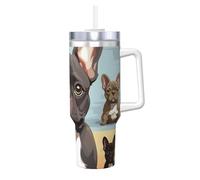 French Bulldog Dog Cute 40 Oz Tumbler With Handle And Straw Vacuum Insulated Coffe Cup Stainless Steel Double Wall Water Bottle Stylish Travel Coffee Mug Cup Holder Friendly Base For Women Men
