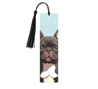 French Bulldog Dog Cute Metal Bookmarks with Black Tassels Handmade Double-Sided Printed Book Marks Page Markers Book Accessories Gift for Book Lovers Women Men