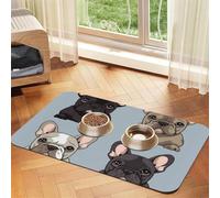 French Bulldog Dog Food Mats for Floors, 12x18 Inch Non-Slip Super Absorbent Pet Food Mat, Dishwasher Dog Mat for Food and Water, Cute Rubber Quick Dry Pet Feeding Mat for Dogs Puppy Cats