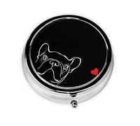 French Bulldog Dog Printed Round Travel Pill Box Cute Small Metal Pocket Pill Case for Men & Women 3 Compartment Portable Pill Organizer for Purse or Pocket
