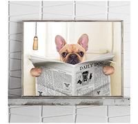 French Bulldog Dog Sitting on Toilet and Reading Magazine Canvas Art Poster Print Funny Art Painting Picture Bathroom Wall Decor/50x70cm-No Frame