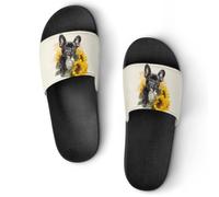 French Bulldog Dog Sunflower Slide Sandals for Men Women | Soft Summer Beach Shoes Non-Slip Lightweight