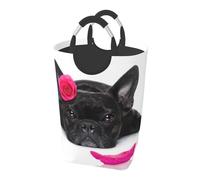 French Bulldog Dog Valentines Rose, Laundry Hamper, Collapsible Laundry Basket Large Durable Storage Bin with Handles 50L