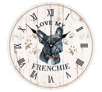 French Bulldog Dog Wall Clock Roman Numerals Design Love My Dog Round Wall Clock for Living Room Bathroom Home Wall Decor,12 X 12 Inch