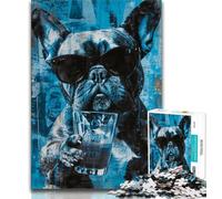 French Bulldog Drinking 1000 Piece Jigsaw Puzzles for Adults & Teens,Family Game Stress Reliever Difficult Challenge Artists Collection,Fine Art 38x26cm