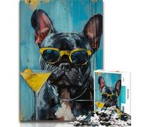 French Bulldog Drinking 1000 Pieces Jigsaw Puzzles for Adults And Teens,Staycation Kill Time Every Piece Is Unique - Challenging Family Fun Game (75x50cm)