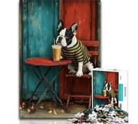 French Bulldog Drinking A Beverage Puzzles 1000 Pieces for Teenagers,Stress Reliever Difficult Challenge Deal As Gifts for The Whole Family (38x26cm)
