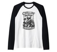 French Bulldog Drinking ice Coffee on a Swing DIGOR b&w Raglan Baseball Tee