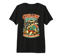 French Bulldog Drinking ice Coffee on a Swing DIGOR Premium T-Shirt