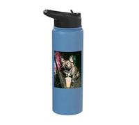French Bulldog Drinking Iced Coffee, Frenchie Meme Photo Stainless Steel Insulated Water Bottle