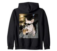 French Bulldog Drinking Iced Coffee, Frenchie Photo Meme Zip Hoodie