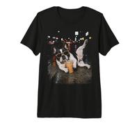 French Bulldog Drinking Iced Coffee Funny Animal Halftone Premium T-Shirt