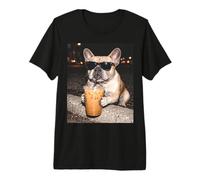 French Bulldog Drinking Iced Coffee Funny Animal Premium T-Shirt