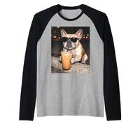 French Bulldog Drinking Iced Coffee Funny Animal Raglan Baseball Tee