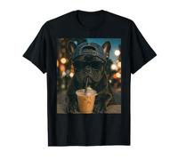 French Bulldog Drinking Iced Coffee Funny Frenchie Dog Lover Value Graphic T-Shirt