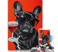 French Bulldog Drinking Jigsaw Puzzles for Teenagers 1000 Jigsaws,Challenging Game And Family Play Wall Decoration Unique Birthday And Xmas Gifts (75x50cm)