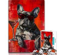 French Bulldog Drinking Jigsaw Puzzles for Teenagers 1000 Piece Puzzle,Game Toys Every Piece Is Unique - Challenging Family Fun Game 38x26cm