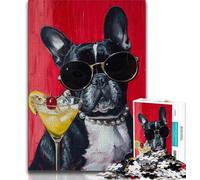 French Bulldog Drinking Puzzles 1000 Pieces for Teenagers,Help The Brain Exercise Addictive Toys to Cultivate Patience Parent-child Interaction (75x50cm)