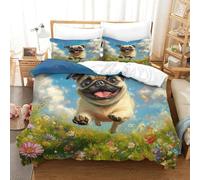 FRENCH BULLDOG Duvet Cover Set 3D Printed Animals Quilt Cover 2 Pillowcases Bedding Set Soft Easy Care with Zipper Closure 3 Pcs for Boys Girls Kids Youth Teens Single（140x200cm）
