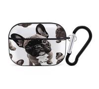 French Bulldog Earbuds Organizer Shockproof Protective Airpods Pro Cover with Carabiner Clip Anti Fall Carrying Earphone Case Cover for Airpods Pro 2nd Generation Black